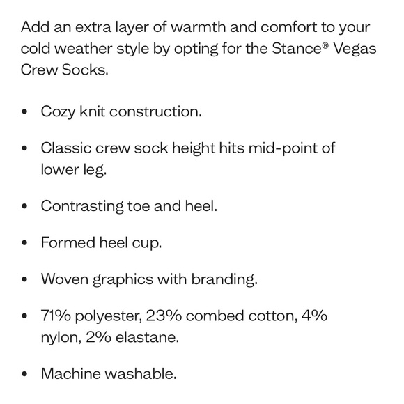 STANCE LAS VEGAS CREW HEIGHT SIZE LARGE IN CHARCOAL NWT - Picture 3 of 4